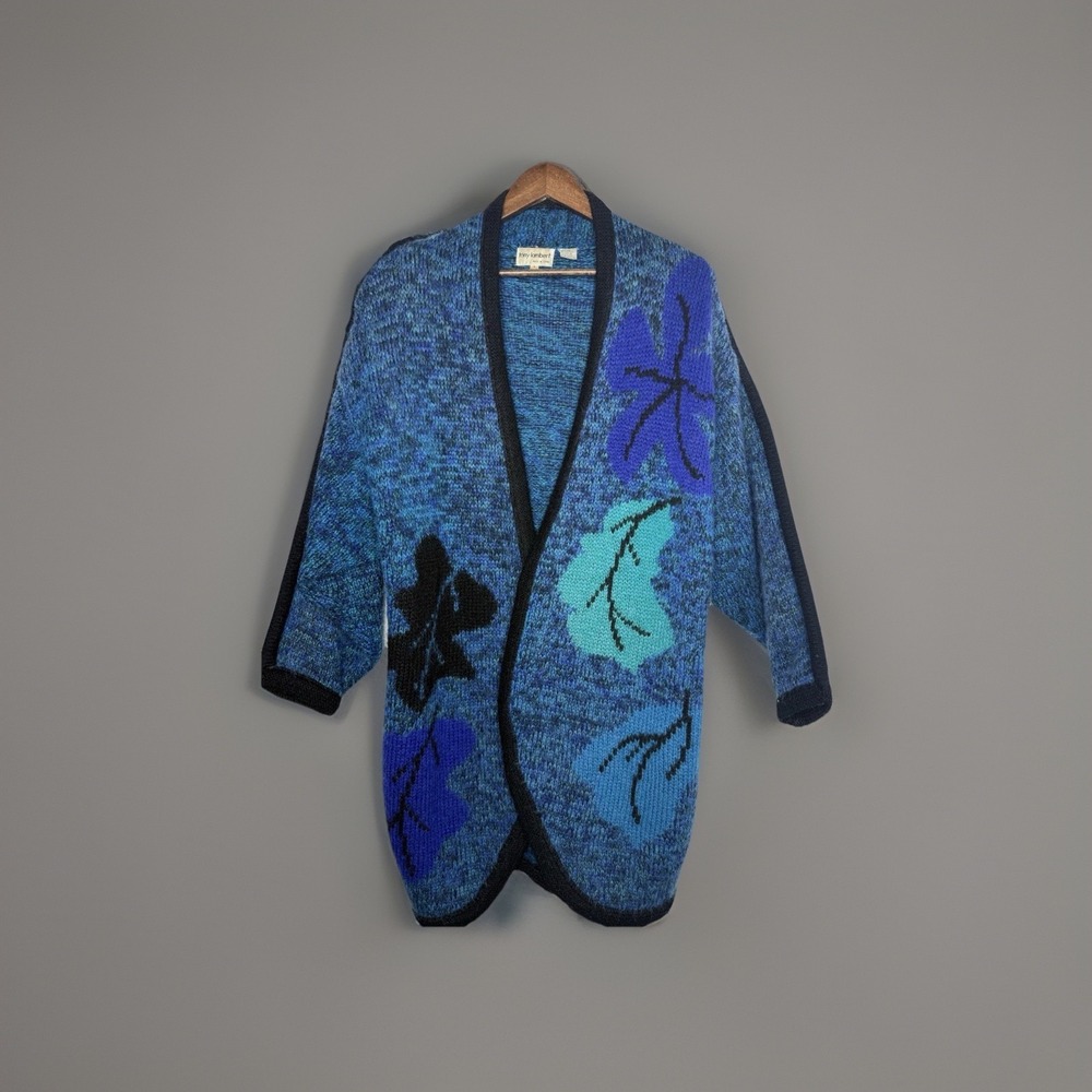 Vintage 90s Tony Lambert Collection Cardigan Womens LG Sweater Blue Grandmacore